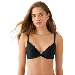 Wacoal b.tempt'd b.wow'd Push Up Black Bra Leopard Print Inner Lining 32 C‎ NWOT